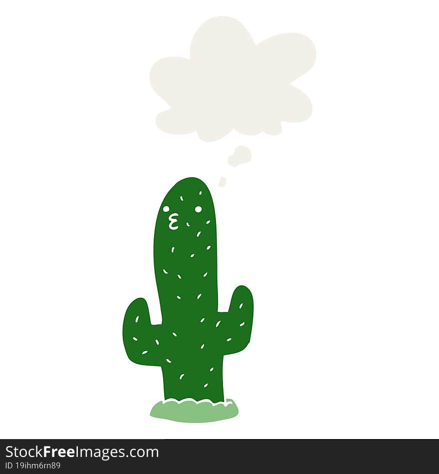 Cartoon Cactus And Thought Bubble In Retro Style