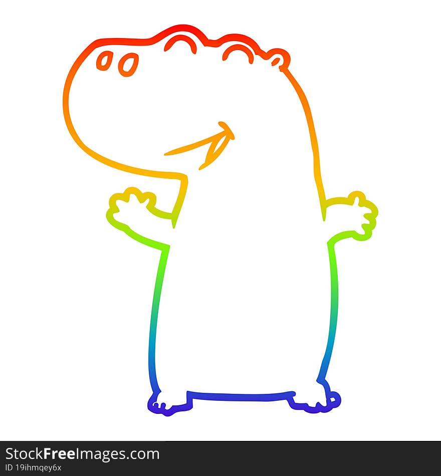 rainbow gradient line drawing cartoon hippopotamus