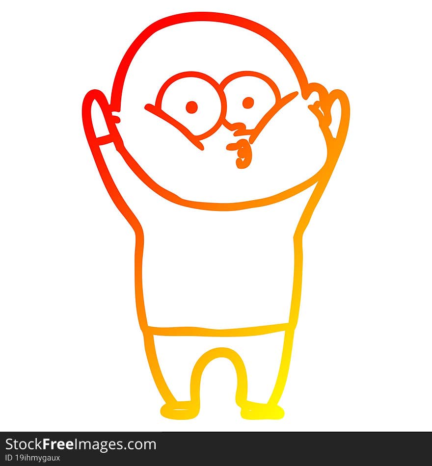 warm gradient line drawing cartoon bald man staring