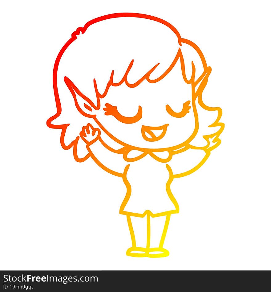 warm gradient line drawing happy cartoon elf girl