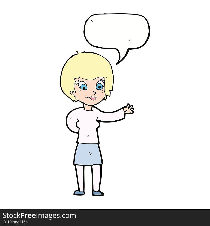 Cartoon Welcoming Woman With Speech Bubble