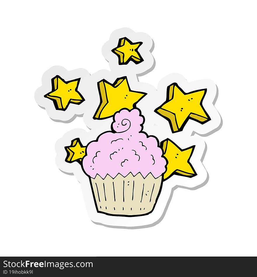 Sticker Of A Cartoon Magical Cupcake