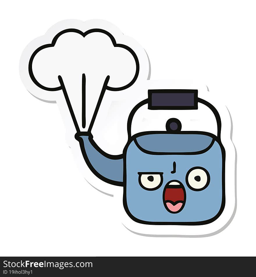 sticker of a cute cartoon steaming kettle