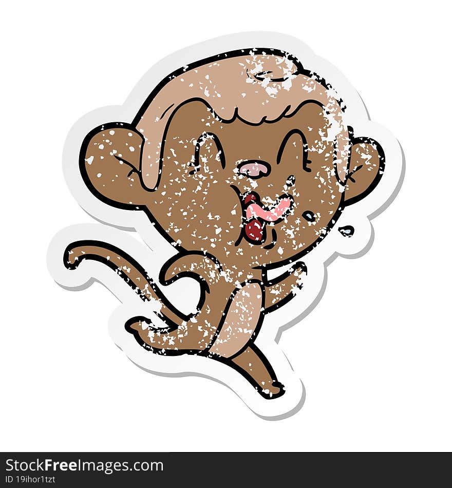 distressed sticker of a crazy cartoon monkey