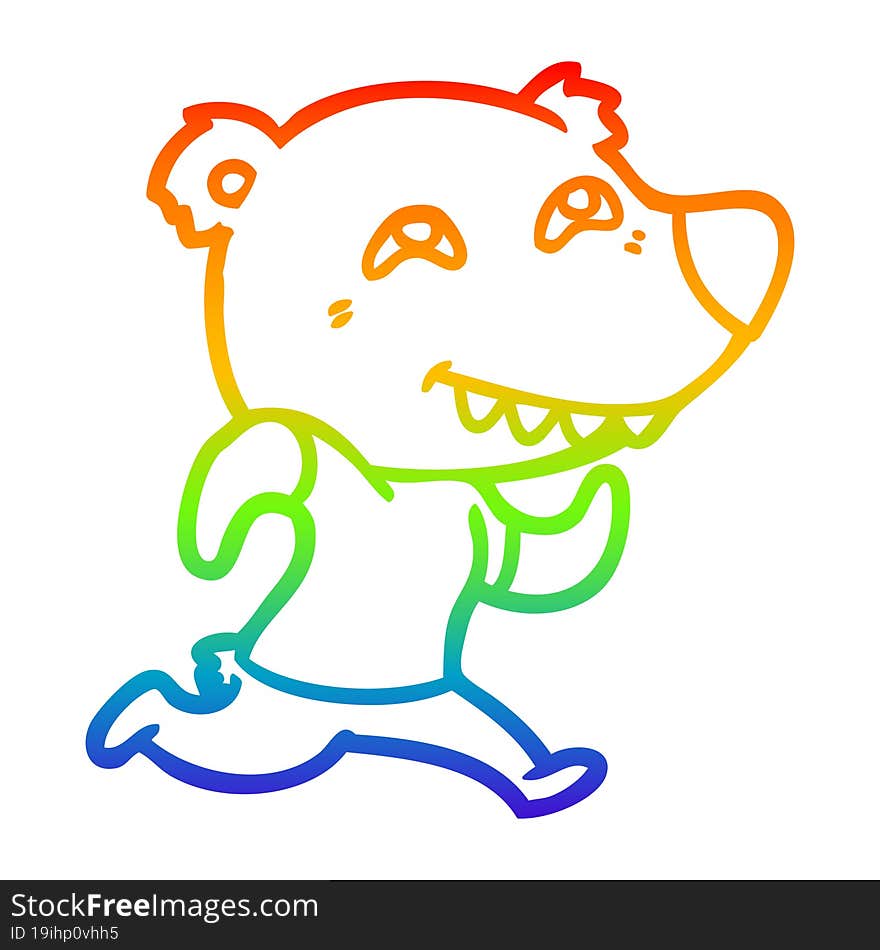 Rainbow Gradient Line Drawing Cartoon Bear Running