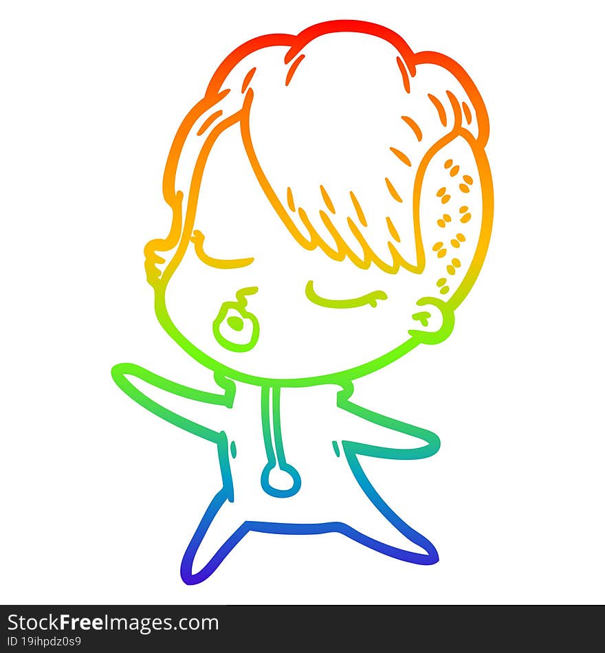 rainbow gradient line drawing cartoon pretty hipster girl