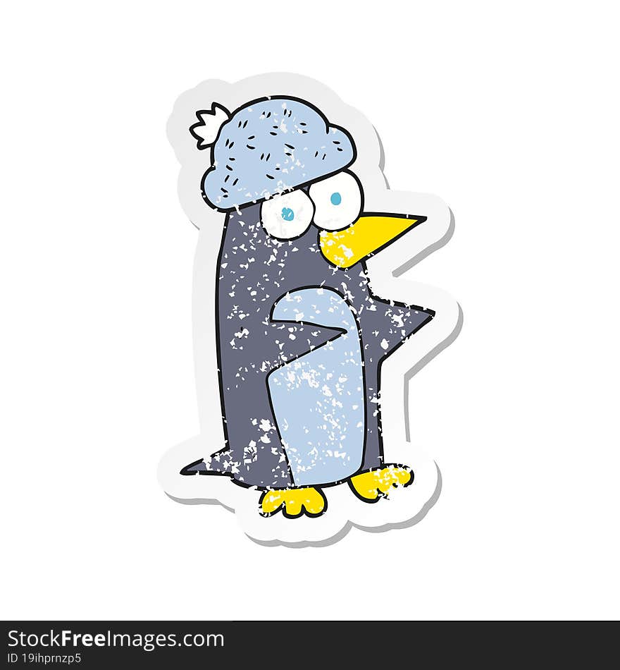 Retro Distressed Sticker Of A Cartoon Penguin