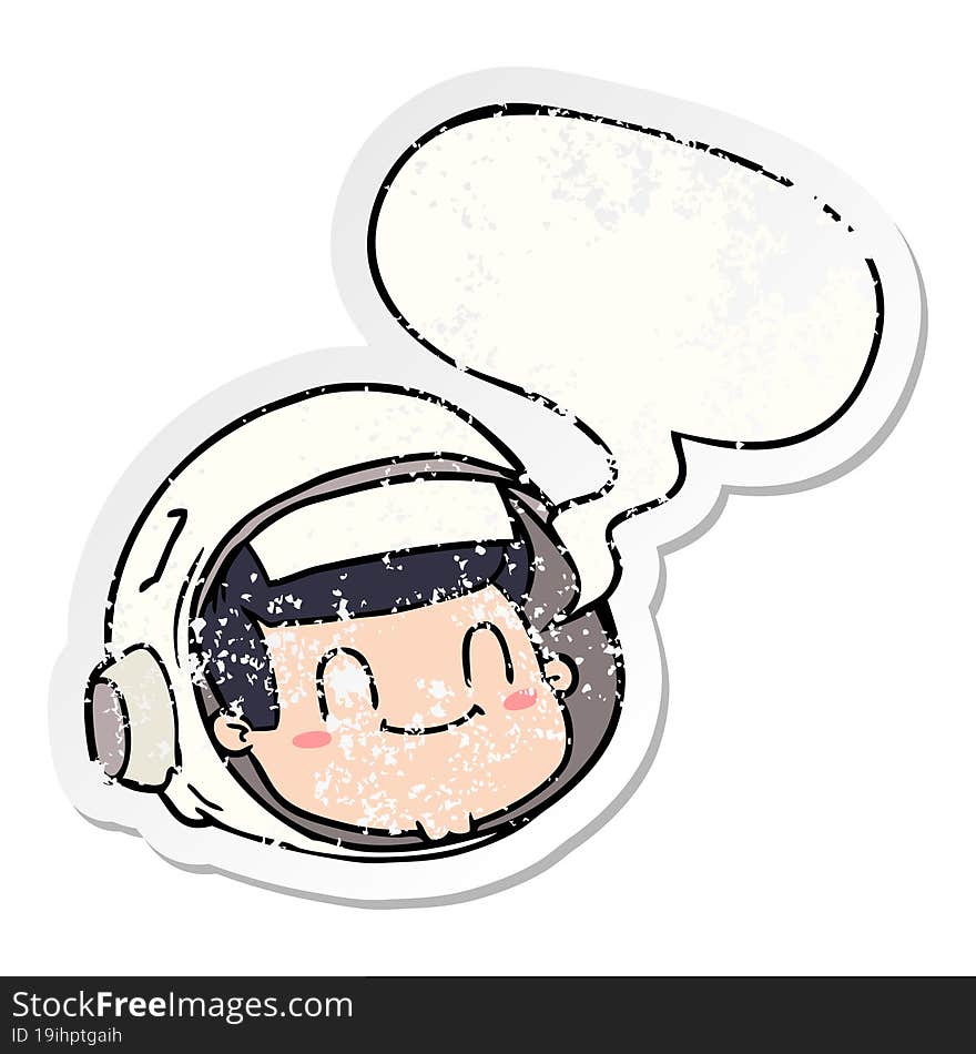 cartoon astronaut face and speech bubble distressed sticker