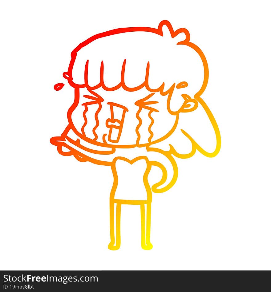 warm gradient line drawing cartoon woman in tears