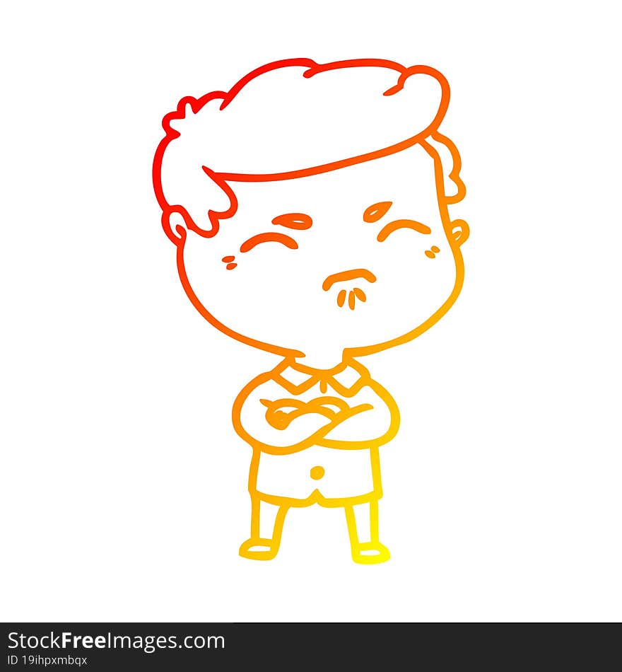 warm gradient line drawing of a cartoon annoyed man