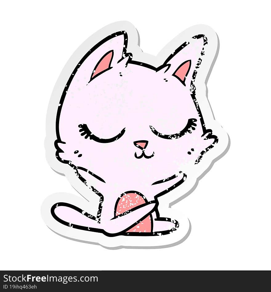 distressed sticker of a calm cartoon cat