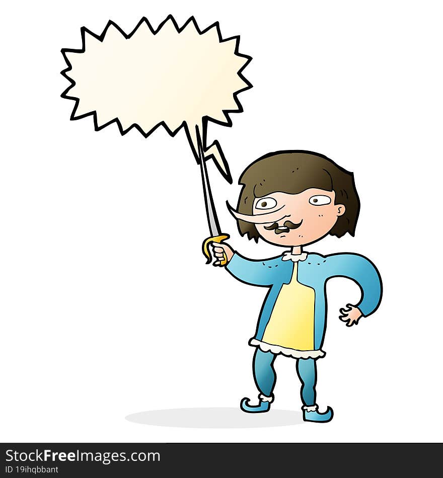 cartoon man with sword with speech bubble