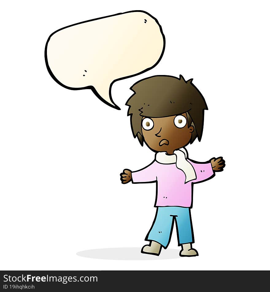 cartoon unhappy boy with speech bubble