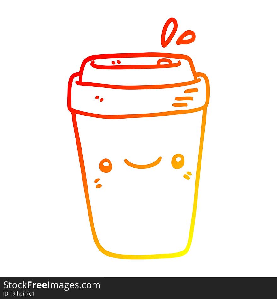 warm gradient line drawing of a cartoon takeaway coffee