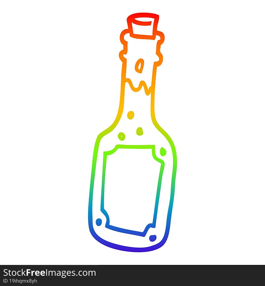 Rainbow Gradient Line Drawing Cartoon Beer Bottle