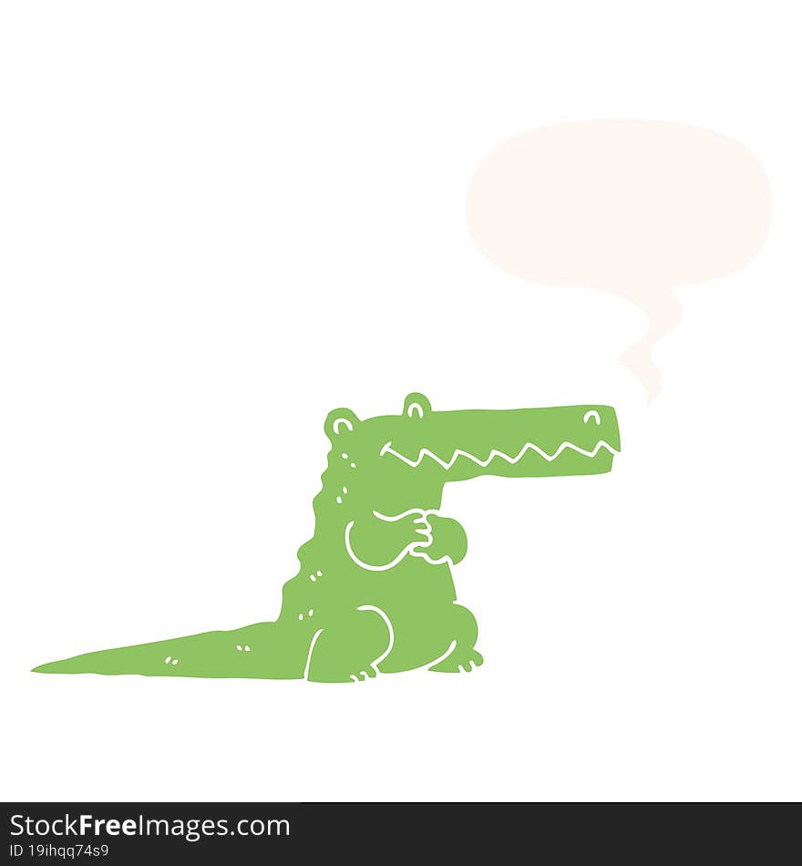 cartoon crocodile and speech bubble in retro style