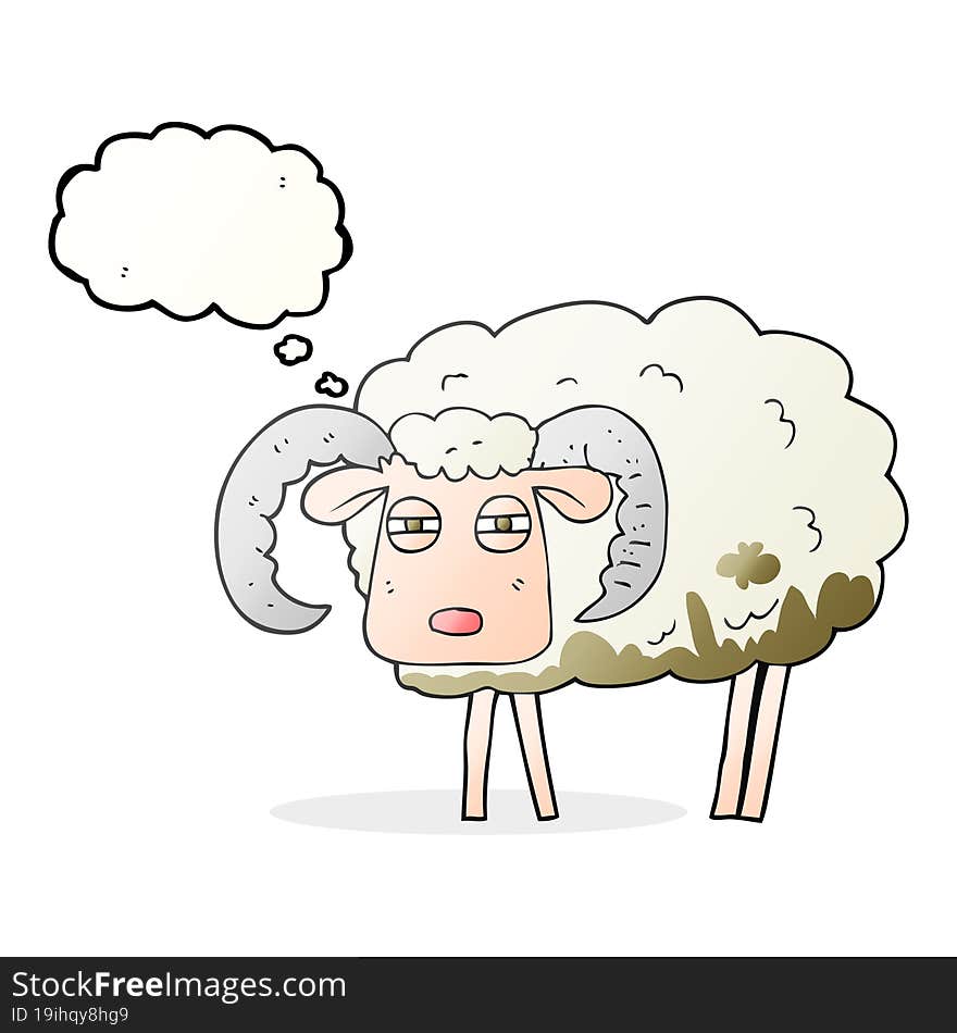 thought bubble cartoon ram covered in mud