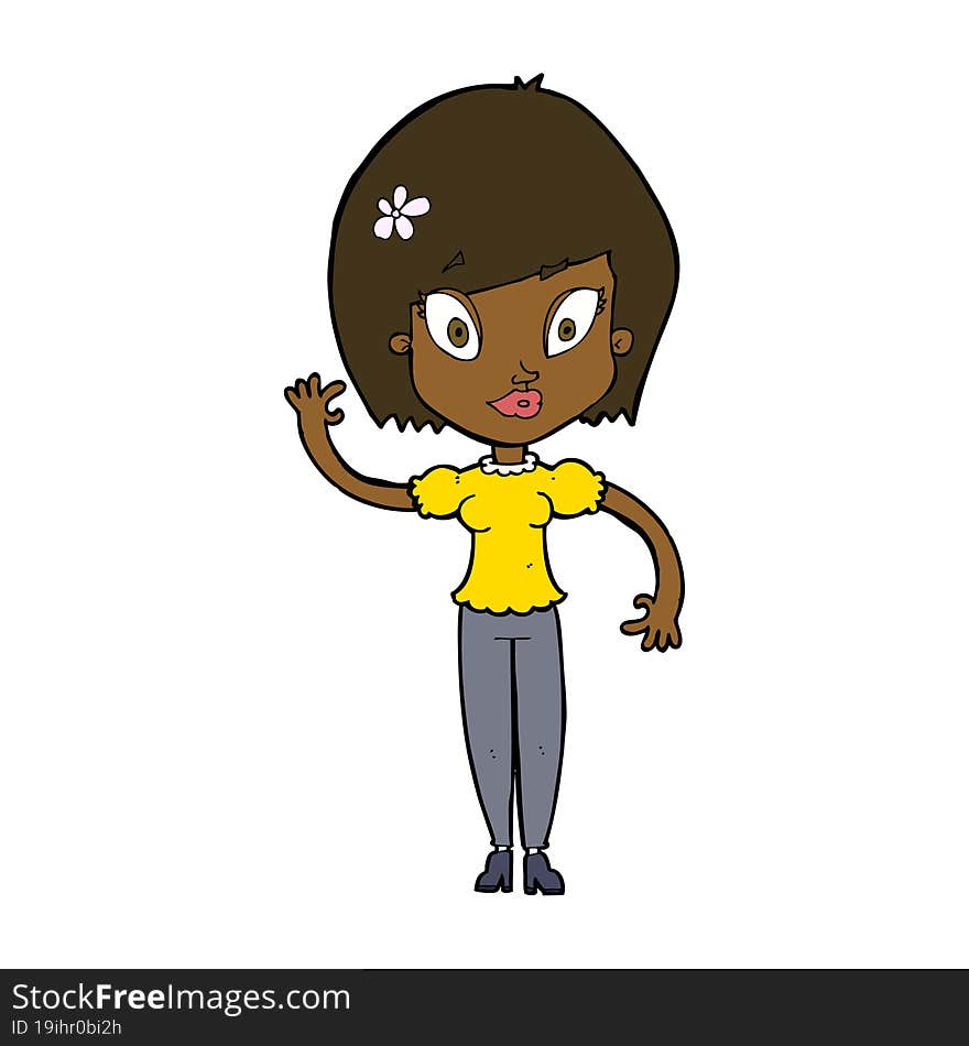 cartoon pretty woman waving