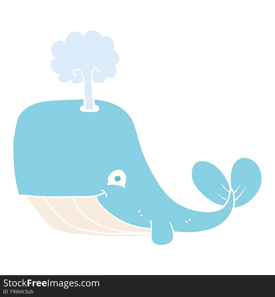 Flat Color Illustration Of A Cartoon Whale Spouting Water