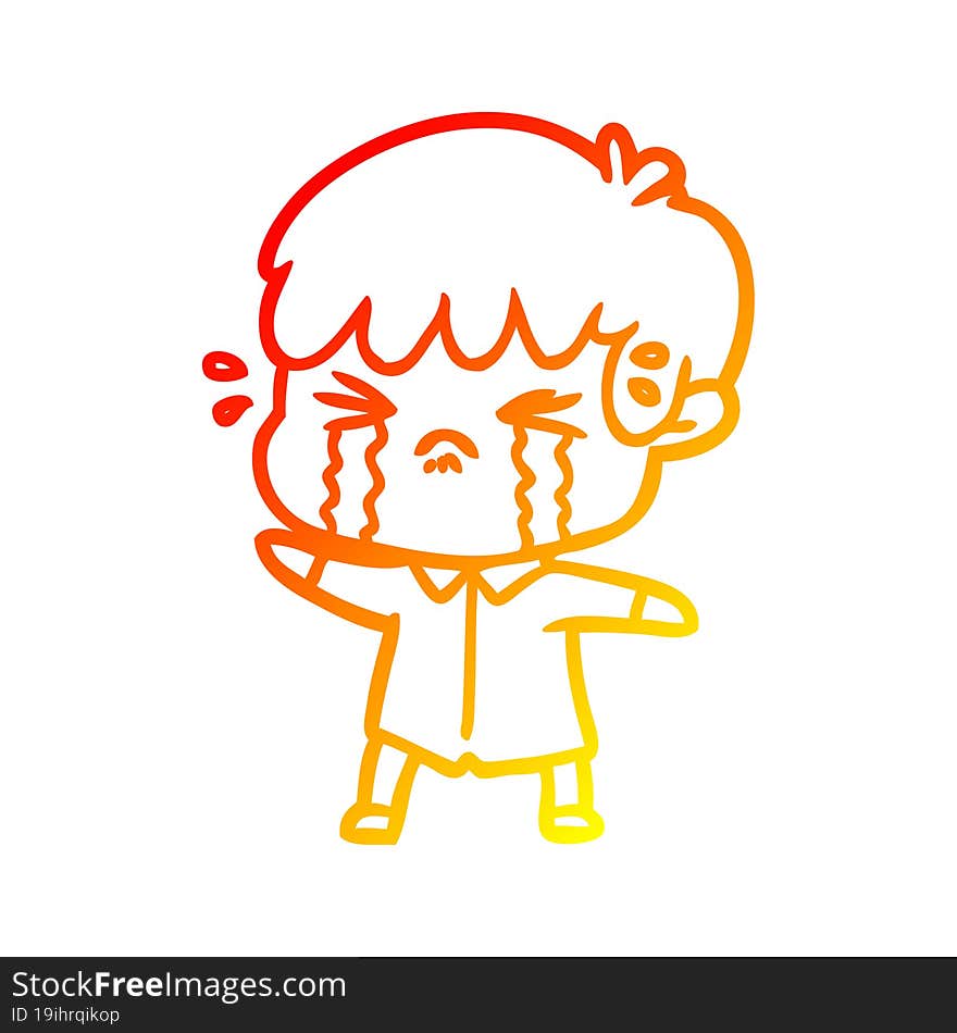 warm gradient line drawing cartoon boy crying