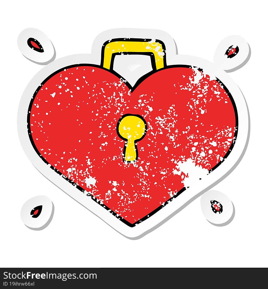 Distressed Sticker Of A Cartoon Love Heart With Lock