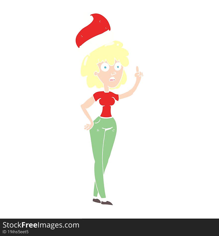 flat color illustration of a cartoon woman wearing santa hat