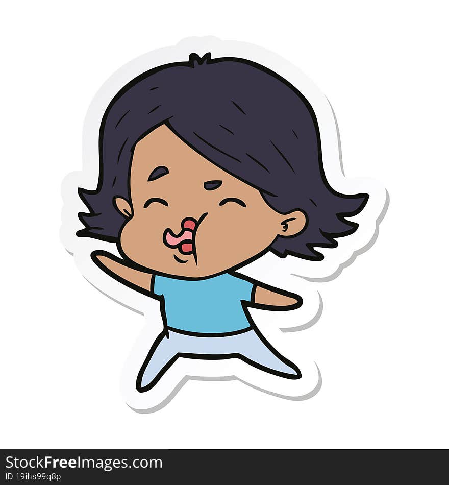 Sticker Of A Cartoon Girl Pulling Face