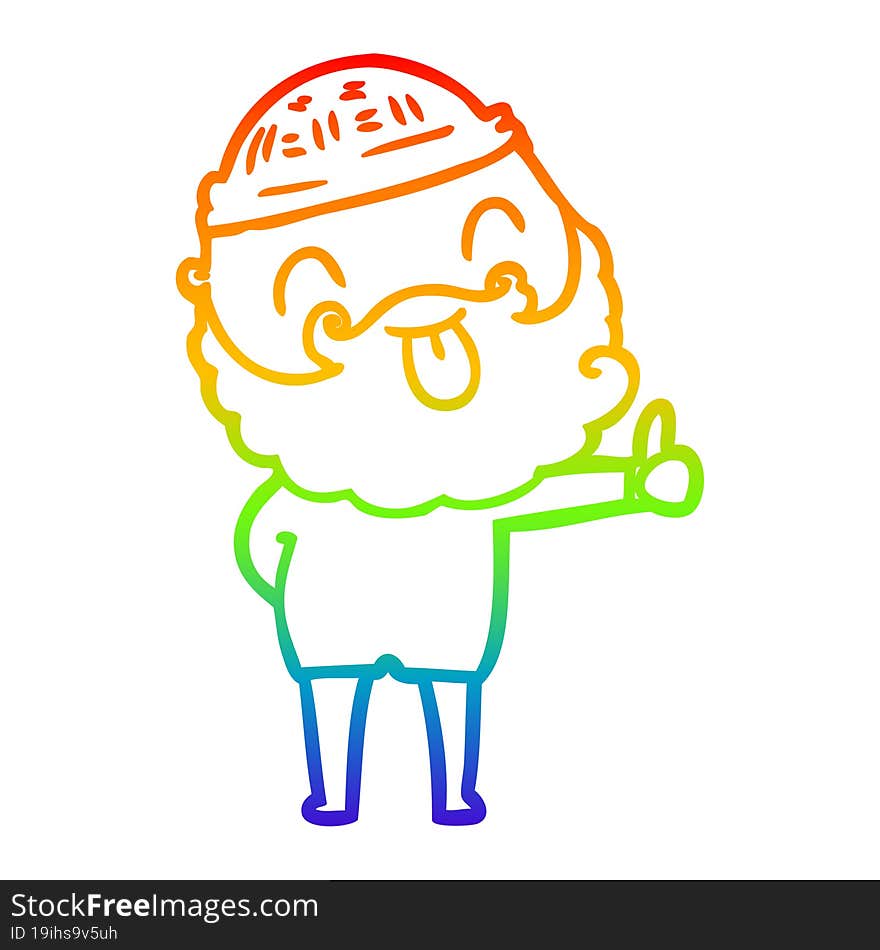 rainbow gradient line drawing man with beard sticking out tongue