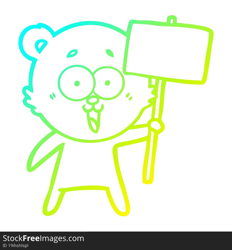 cold gradient line drawing of a laughing teddy  bear cartoon