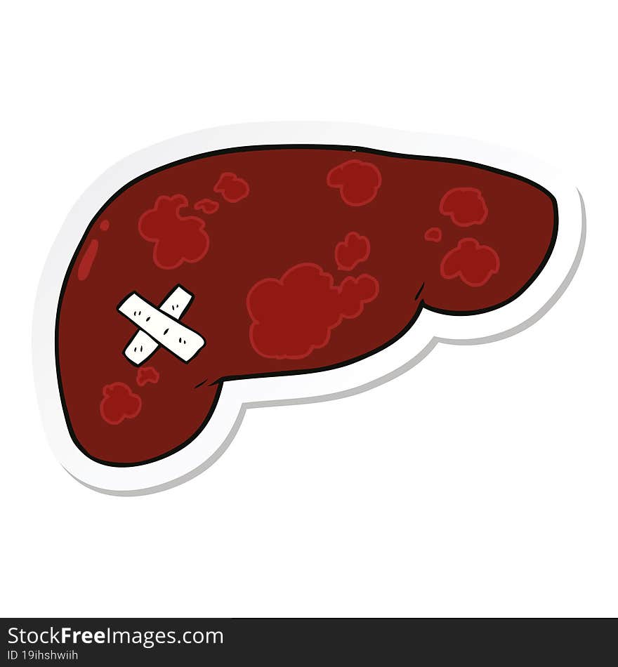 Sticker Of A Cartoon Unhealthy Liver