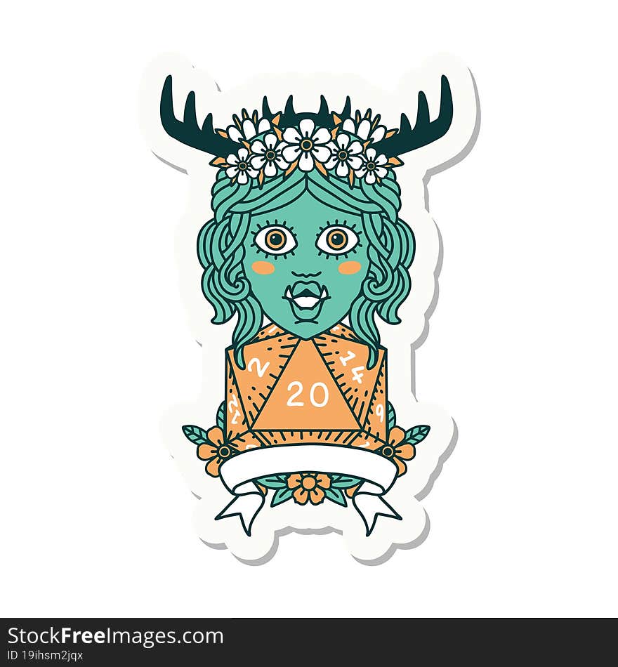 orc druid character with natural twenty dice roll sticker