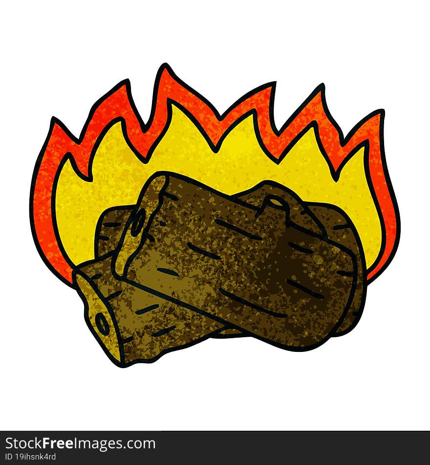 Quirky Hand Drawn Cartoon Burning Log