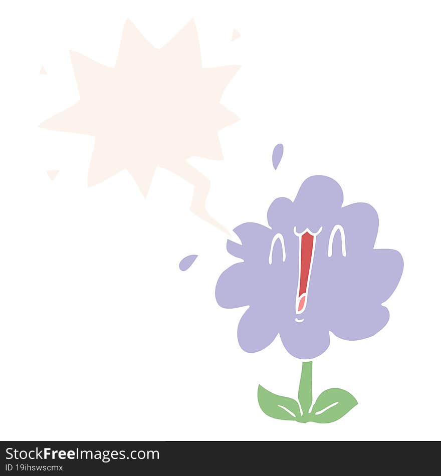 cartoon flower and speech bubble in retro style