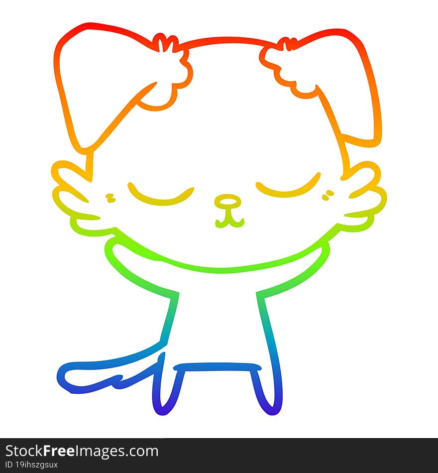 rainbow gradient line drawing of a cute cartoon dog