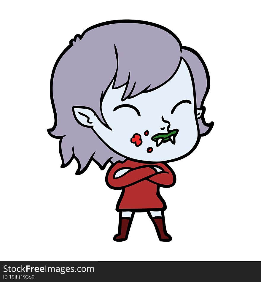 cartoon vampire girl with blood on cheek. cartoon vampire girl with blood on cheek