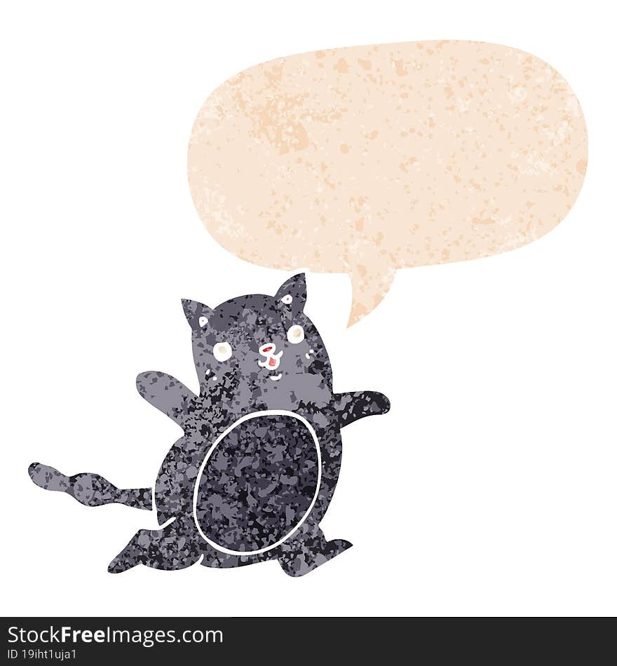 Cartoon Cat And Speech Bubble In Retro Textured Style