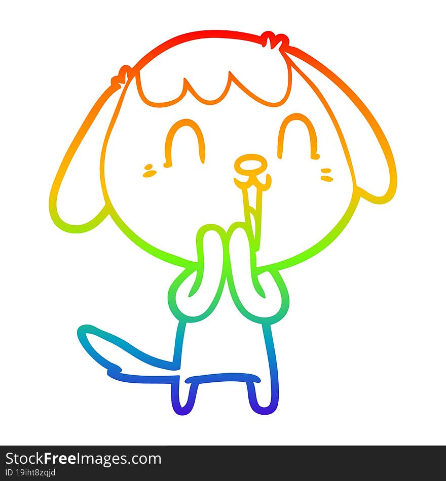 rainbow gradient line drawing of a cute cartoon dog