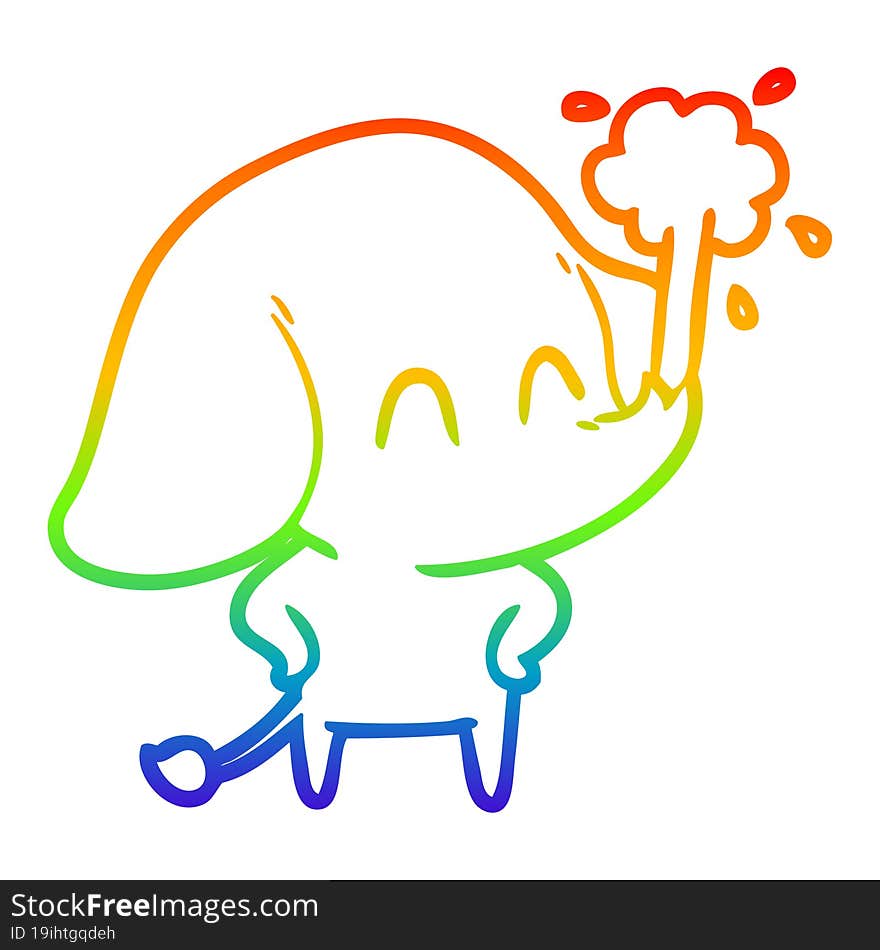 rainbow gradient line drawing cute cartoon elephant spouting water