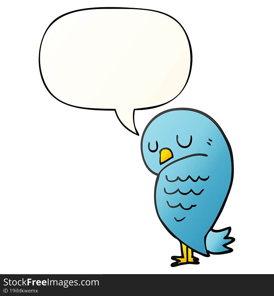 cartoon bird and speech bubble in smooth gradient style