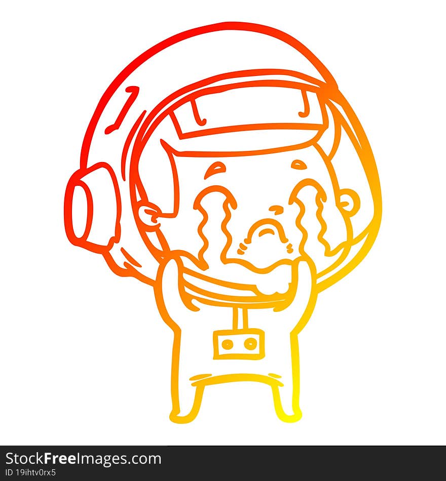 warm gradient line drawing of a cartoon crying astronaut