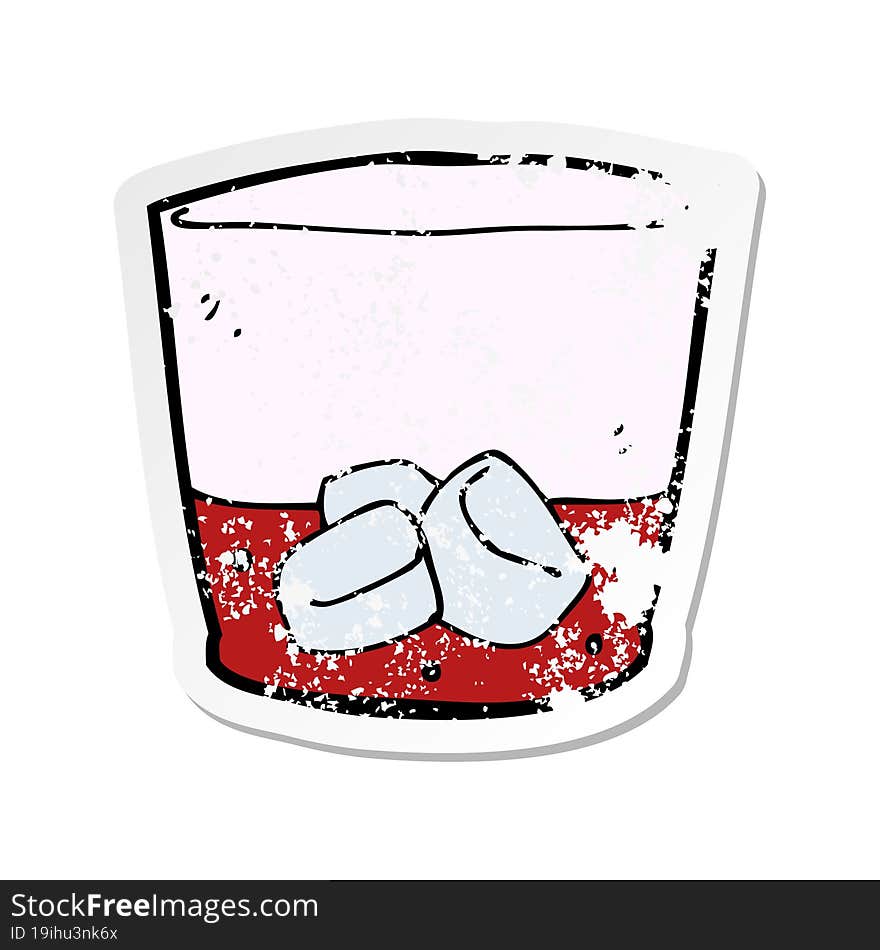 Retro Distressed Sticker Of A Cartoon Drink In Glass