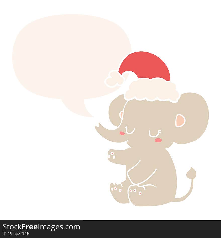 cute christmas elephant and speech bubble in retro style