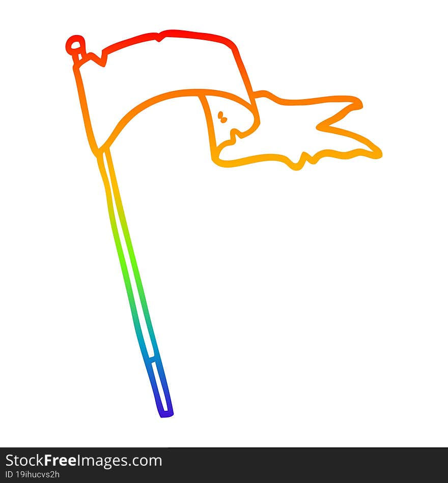 rainbow gradient line drawing cartoon waving white banner flag