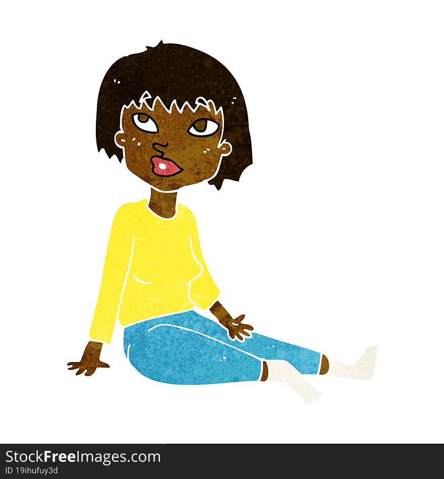 cartoon woman sitting on floor