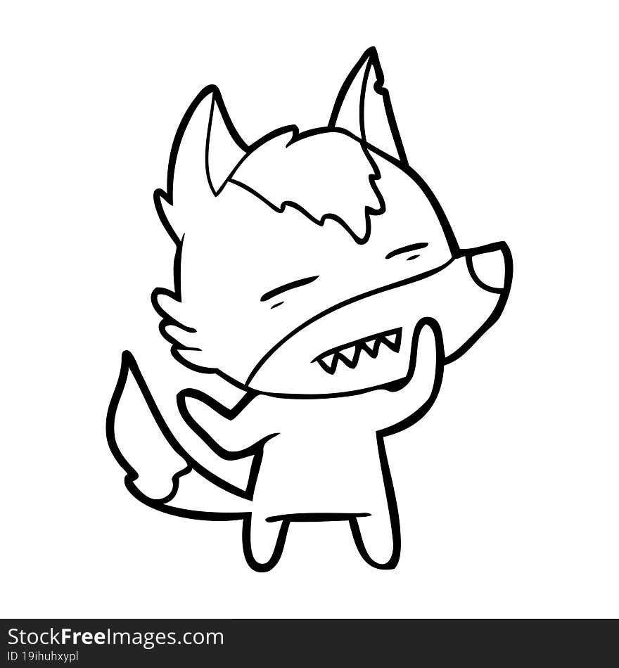 cartoon wolf showing teeth. cartoon wolf showing teeth