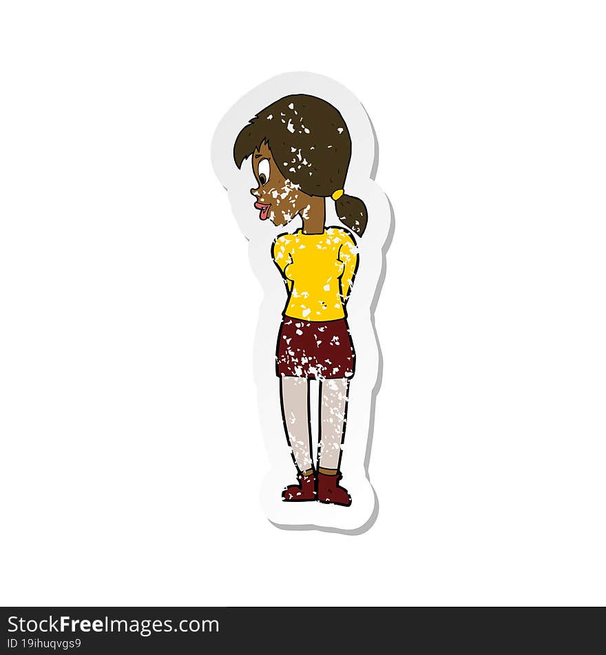 Retro Distressed Sticker Of A Cartoon Pretty Girl