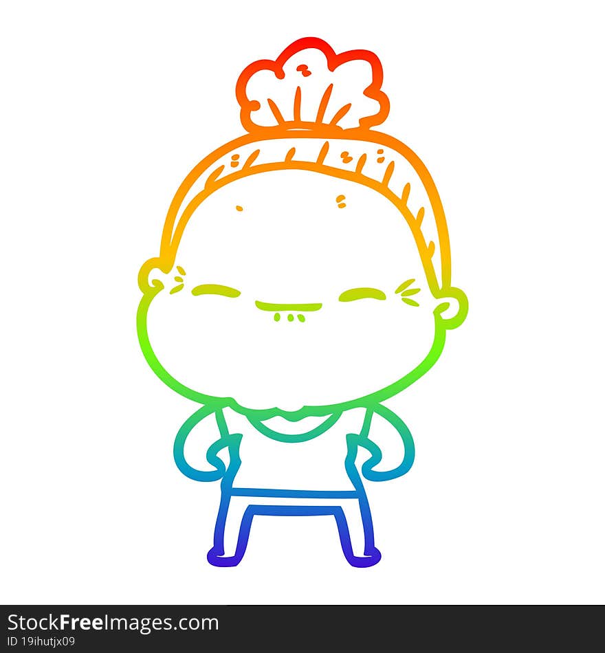 rainbow gradient line drawing cartoon peaceful old woman