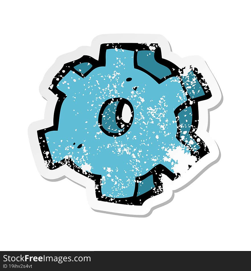 retro distressed sticker of a cartoon cog symbol