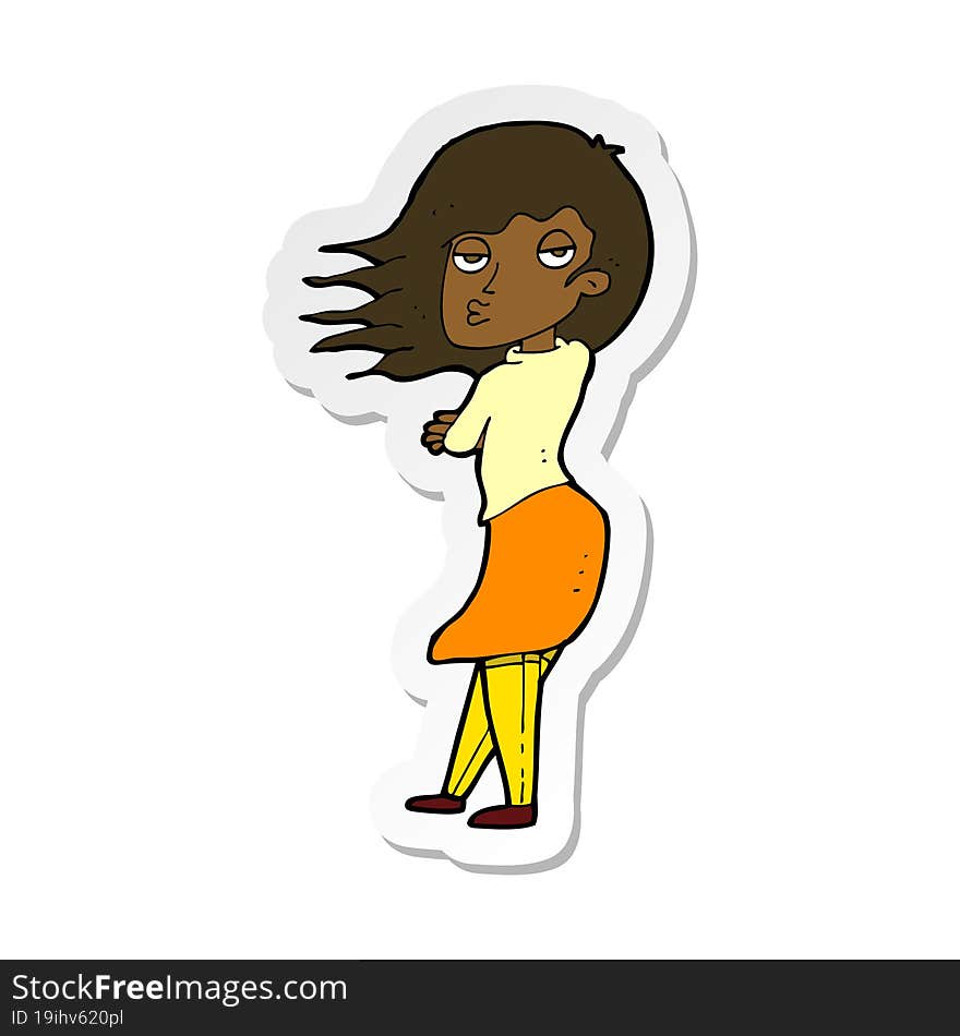 Sticker Of A Cartoon Woman Making Photo Face