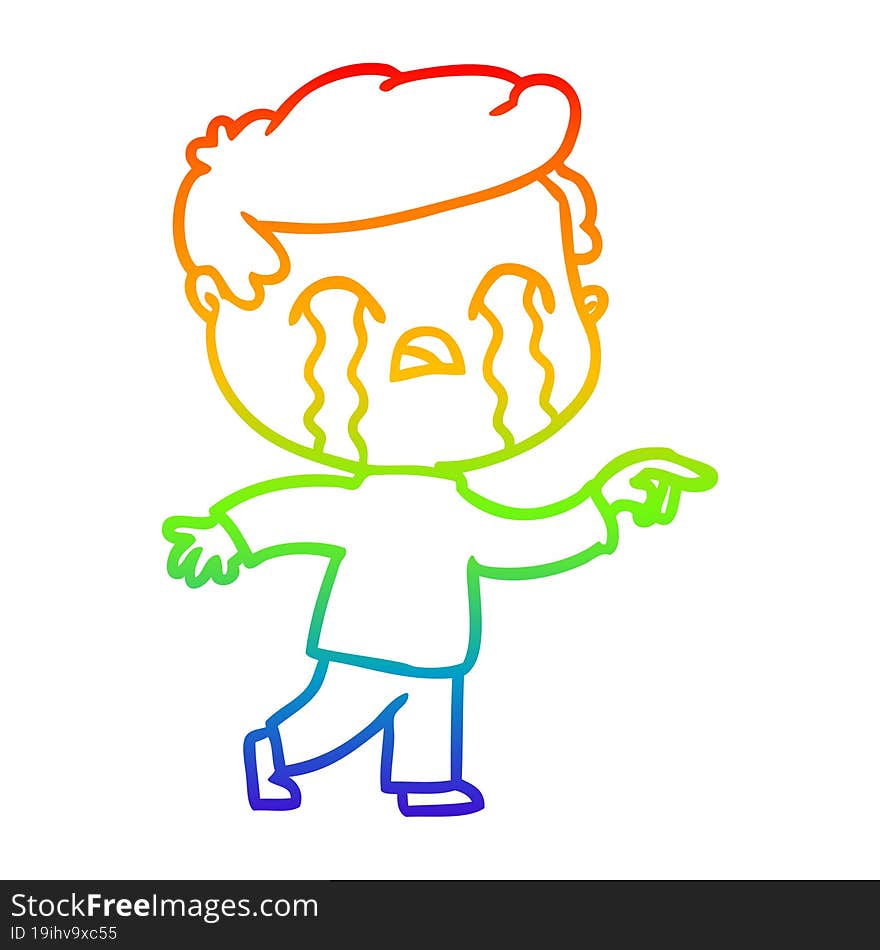 rainbow gradient line drawing of a cartoon man crying